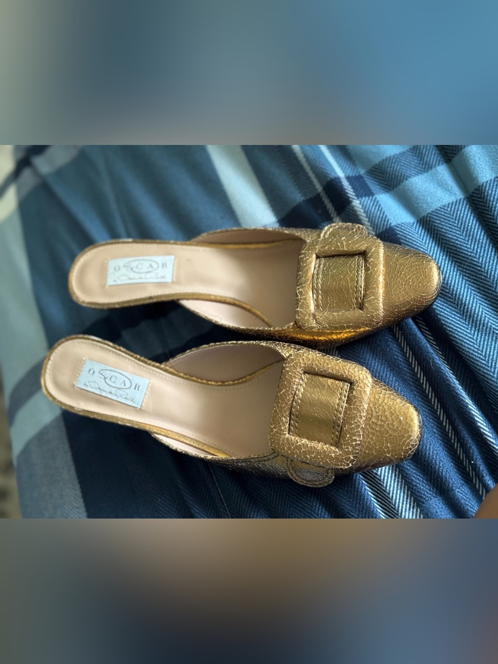 Oscar de la Renta Metallic Gold Buckle Slip-On Flats